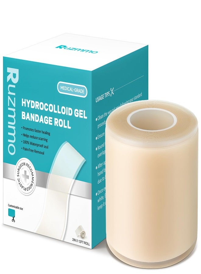 Ruzmmo Hydrocolloid Roll for Wound Care - Medical Grade Hydrocolloid Bandages with Flexible & Waterproof, Ultra-Thin, Self-Adhesive, DIY Shape & Size Home First Aid Kit Essential (2in*12ft)