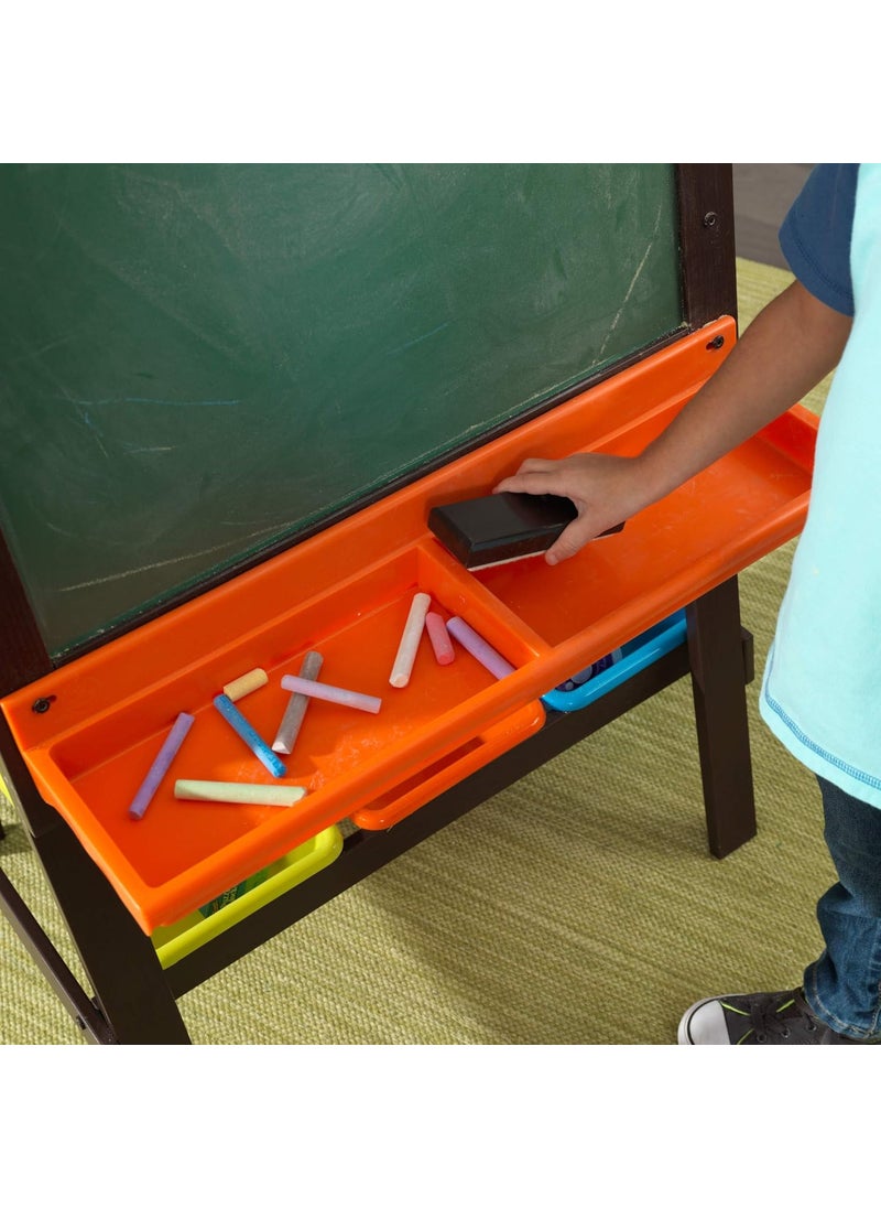 KidKraft KidKraft Wooden Storage Easel with Dry Erase and Chalkboard Surfaces Childrens Art Furniture  Espresso Gift for Ages 3  - Image 5