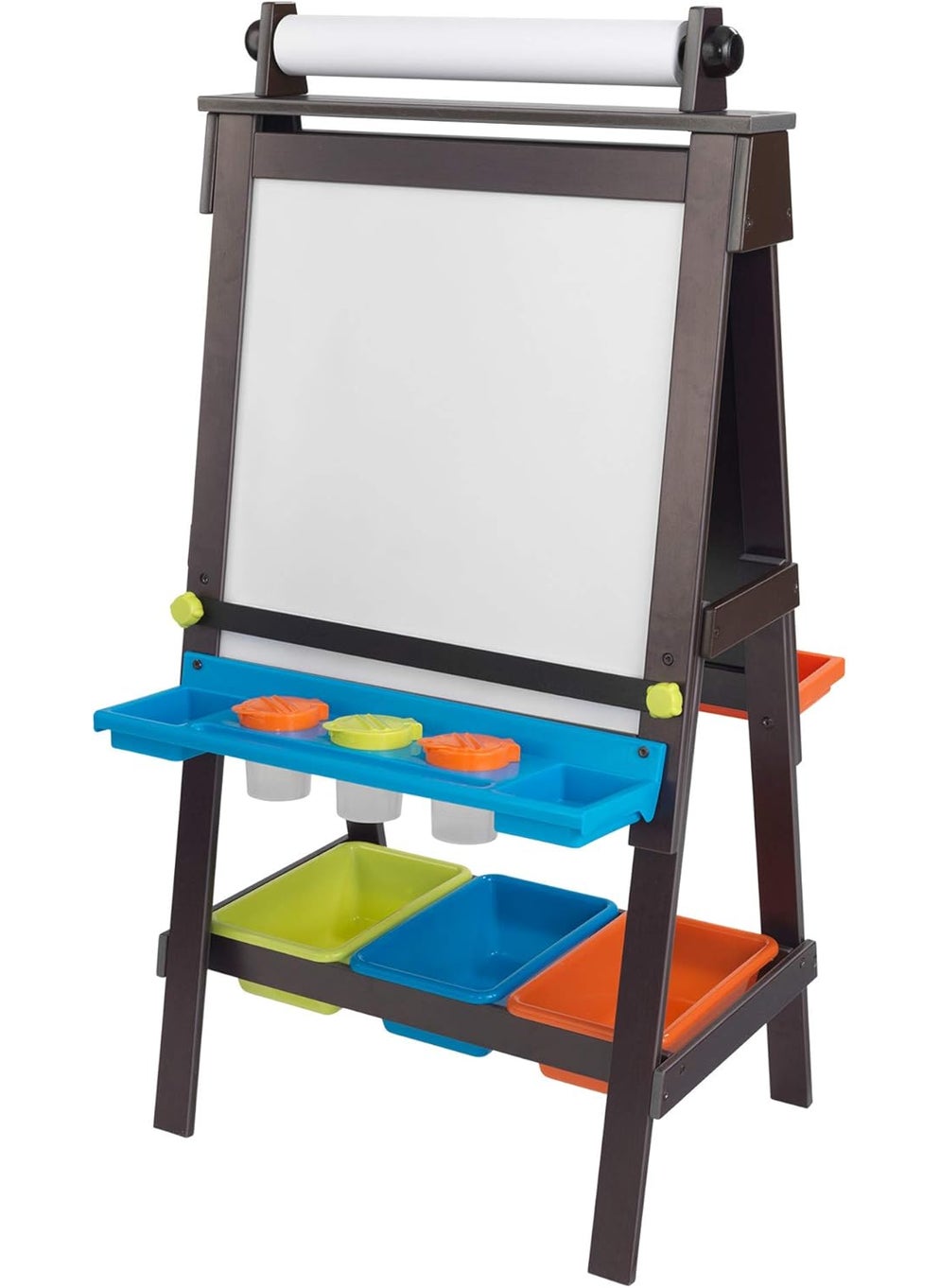 KidKraft KidKraft Wooden Storage Easel with Dry Erase and Chalkboard Surfaces Childrens Art Furniture  Espresso Gift for Ages 3  - Image 1