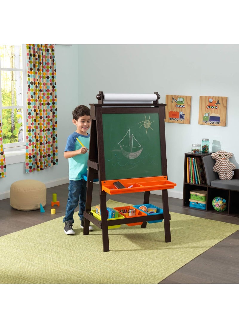 KidKraft KidKraft Wooden Storage Easel with Dry Erase and Chalkboard Surfaces Childrens Art Furniture  Espresso Gift for Ages 3  - Image 2