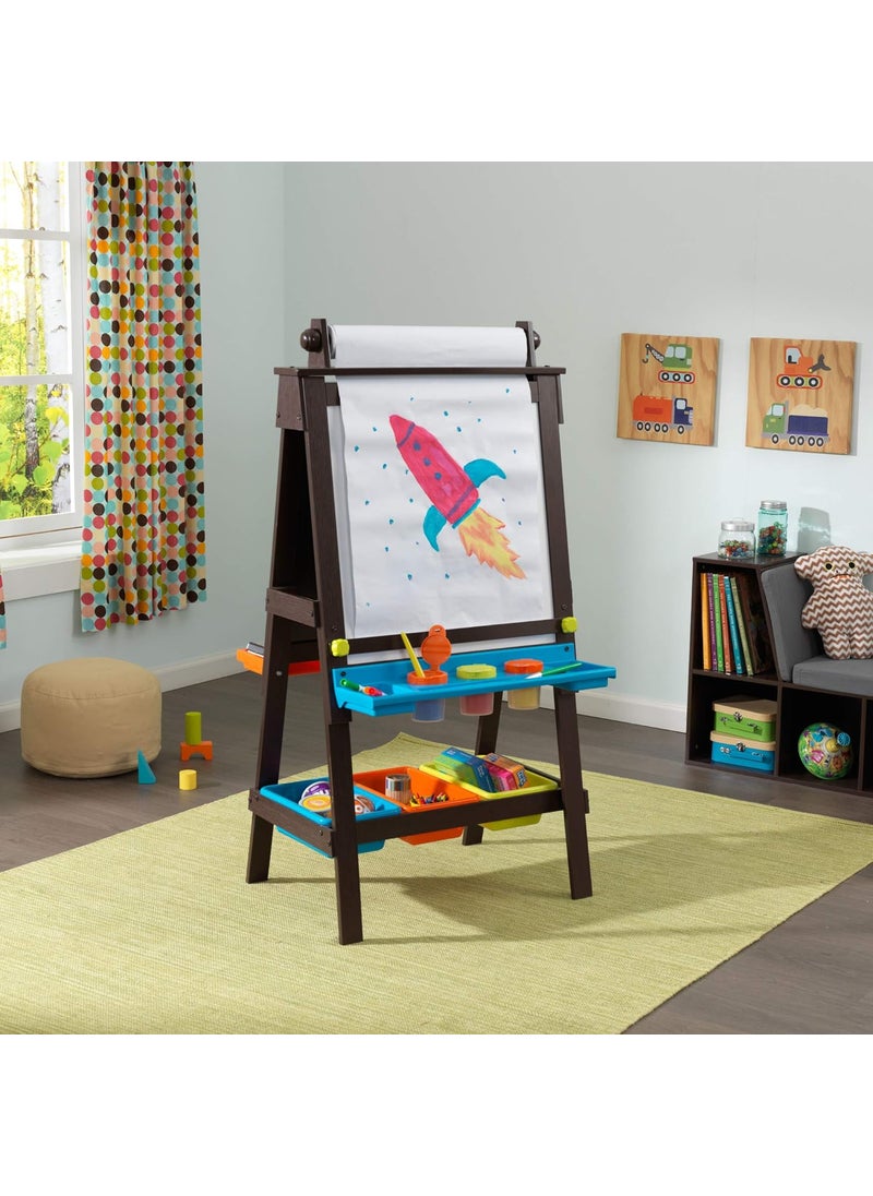 KidKraft KidKraft Wooden Storage Easel with Dry Erase and Chalkboard Surfaces Childrens Art Furniture  Espresso Gift for Ages 3  - Image 3