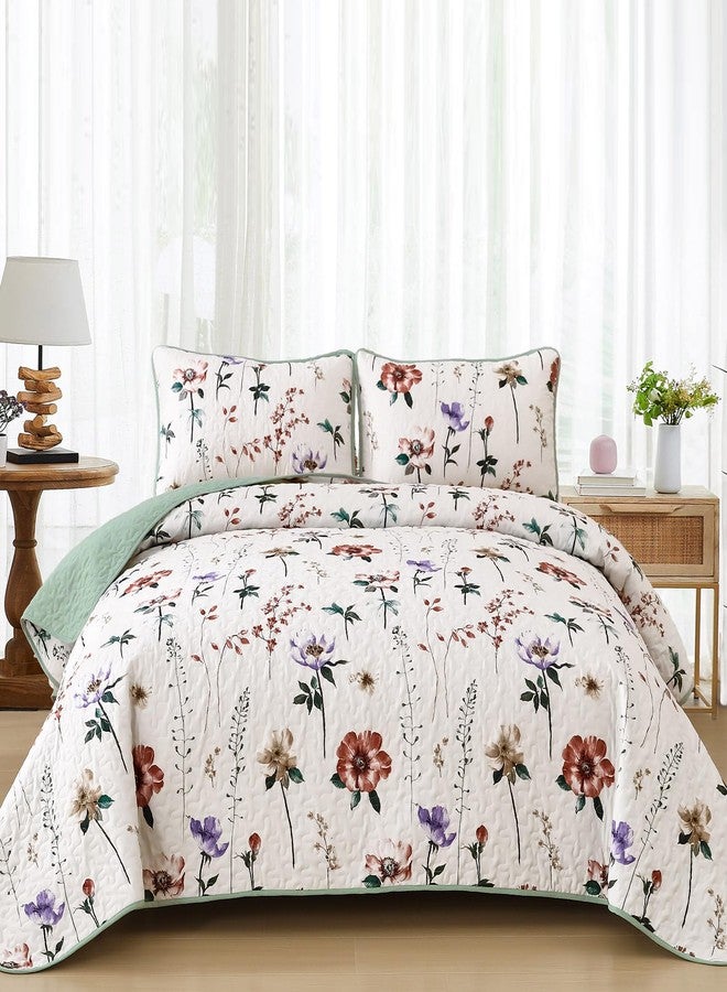 Anibedding Floral Quilt Set Queen,3 Pieces Red & Purple Flower Pattern Bedspread with 2 Pillowcases, Reversible Lightweight Bedding Sets(96"x90") - Image 1