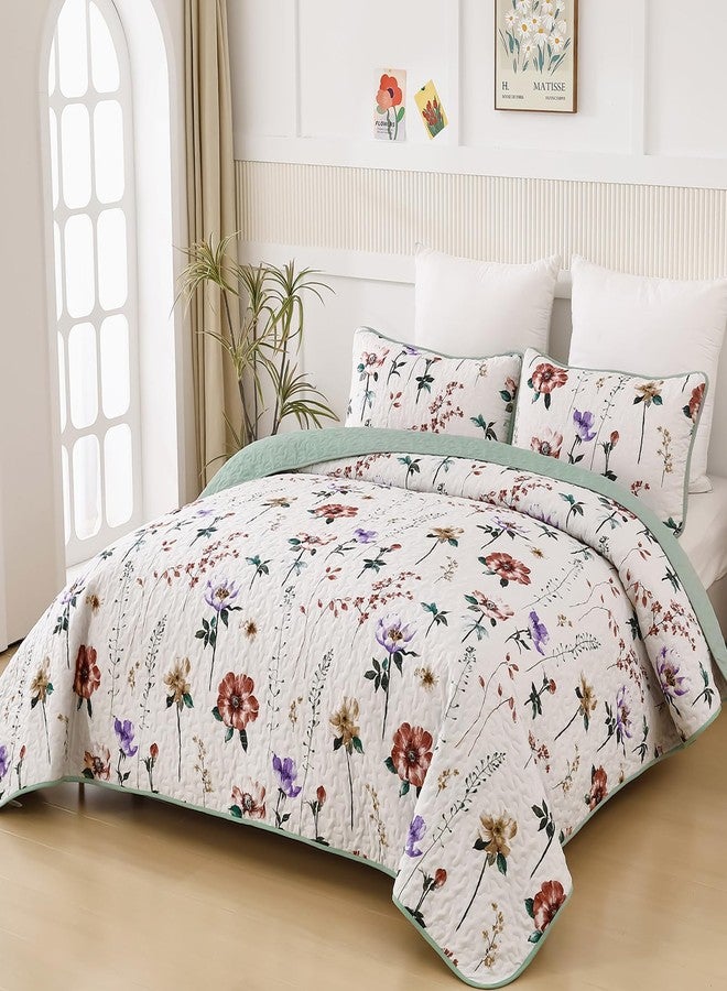 Anibedding Floral Quilt Set Queen,3 Pieces Red & Purple Flower Pattern Bedspread with 2 Pillowcases, Reversible Lightweight Bedding Sets(96"x90") - Image 3