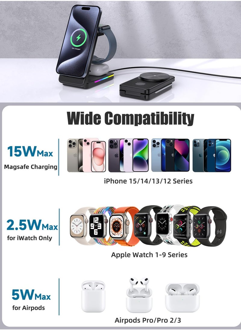 Anmi - Magnetic Wireless Charger Mag safe Charger, 15W Fast Charging Mag-Safe Charger Stand for iPhone 15 Pro Max/14, Apple Charging Station for Apple Watch 9/Ultra - Image 1