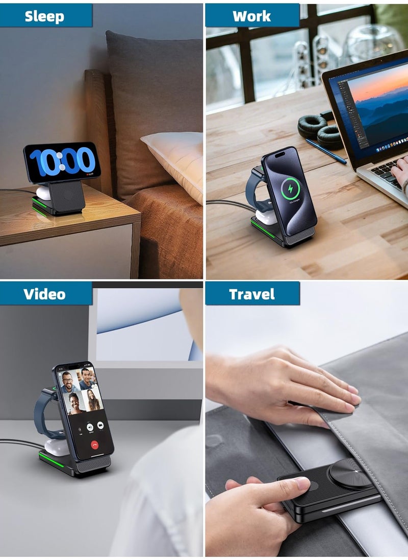 Anmi - Magnetic Wireless Charger Mag safe Charger, 15W Fast Charging Mag-Safe Charger Stand for iPhone 15 Pro Max/14, Apple Charging Station for Apple Watch 9/Ultra - Image 1