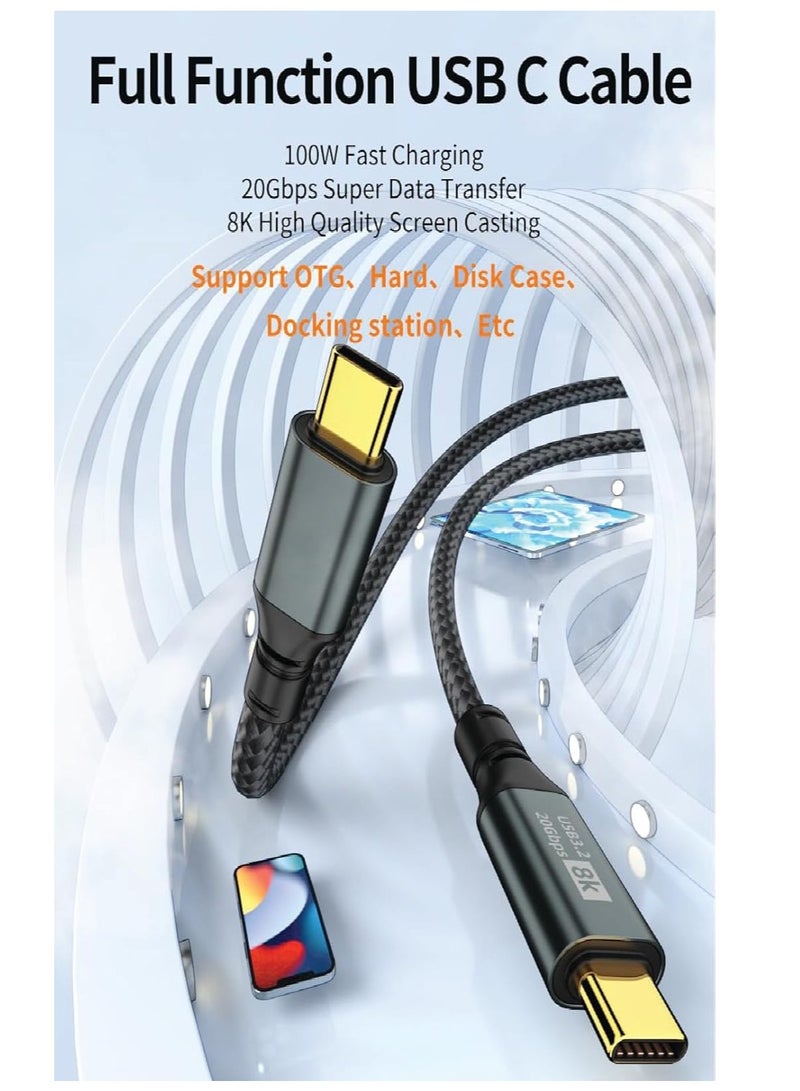 USB Type C to 3.2 3G Thunderbolt 3 Fast Charging and Data Transfer Cable 20GB i-Marker 8K 60Hz - V/5A 100W 1m Black, for Smartphone - Image 2