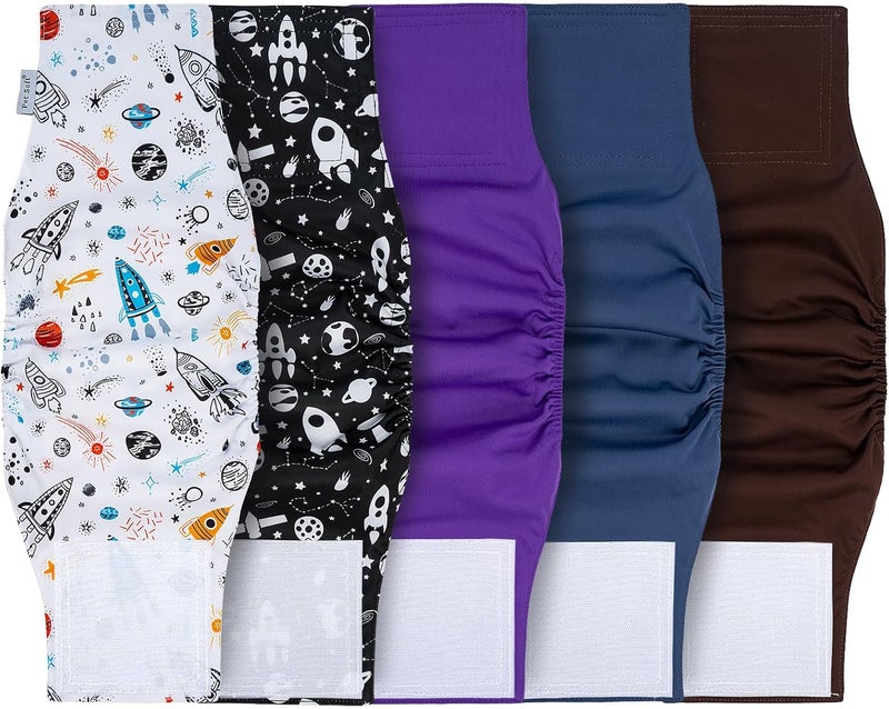 Pet Soft Dog Nappies Male - 5 Pack Washable Male Dog Diapers Large, Premium Reusable Belly Bands for Dogs (Space, L) - Image 1