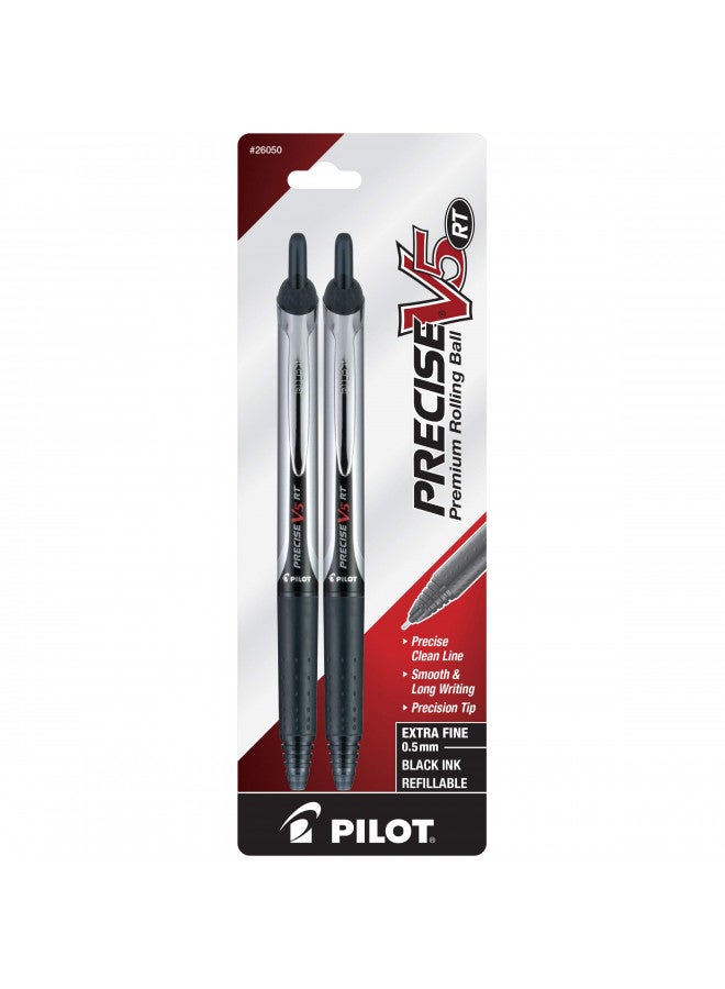 PILOT Precise V5 RT Refillable & Retractable Liquid Ink Rolling Ball Pens, Extra Fine Point (0.5mm) Black Ink, 2-Pack (26050) - Image 1