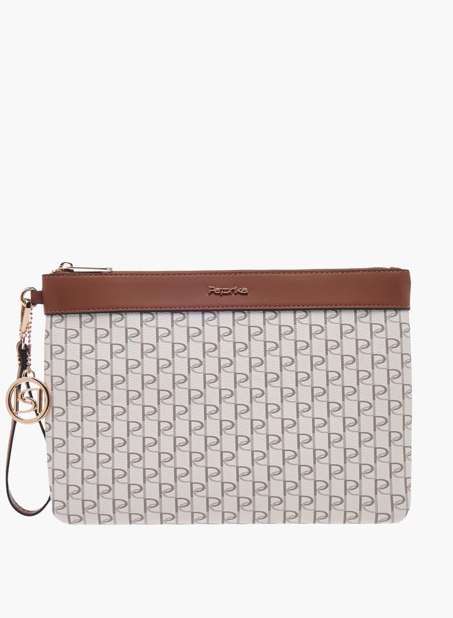 Paprika Women Monogram Print Clutch with Zip Closure and Wrist Loop  - Image 1