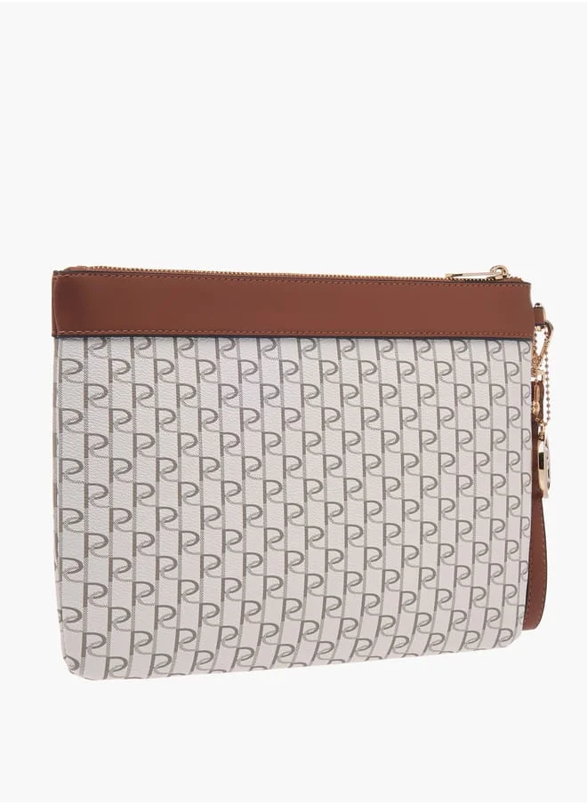 بابريكا Women Monogram Print Clutch with Zip Closure and Wrist Loop