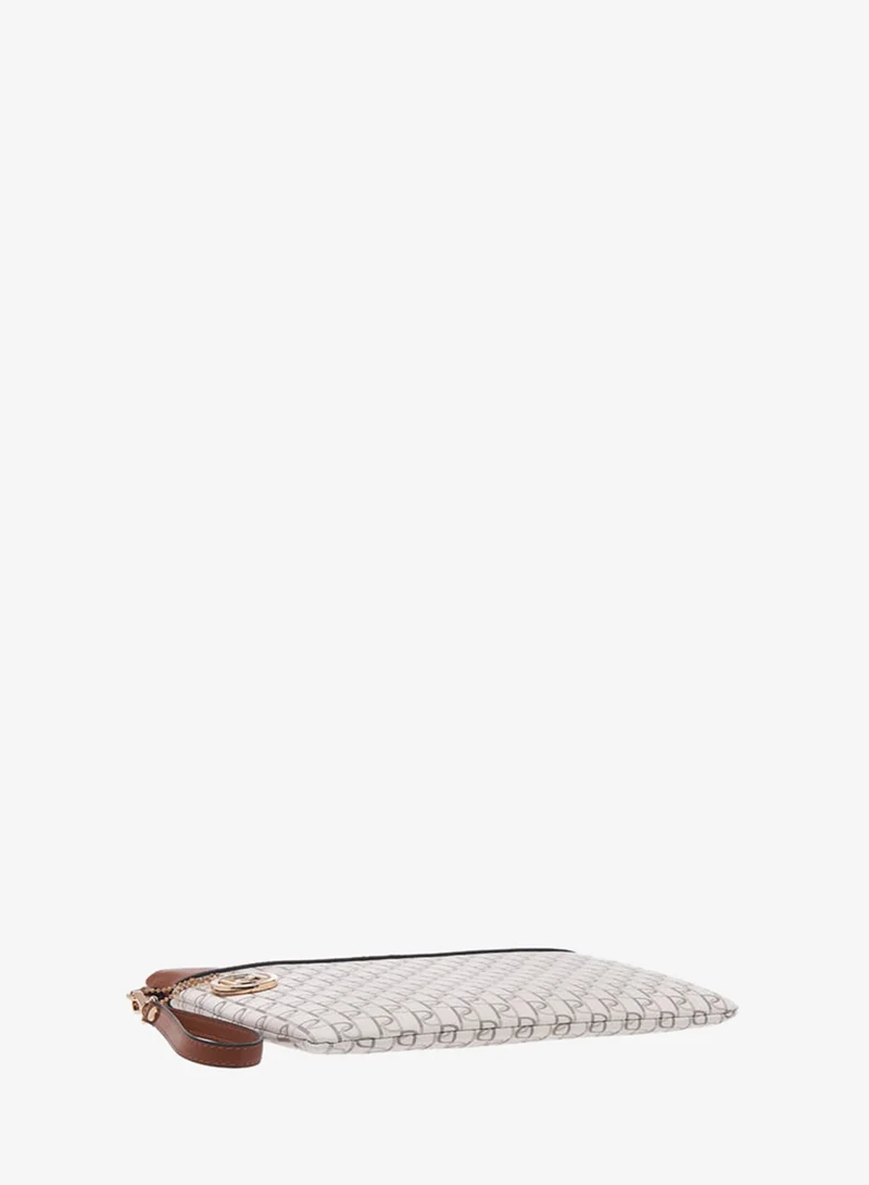 Paprika TAN Women Monogram Print Clutch with Zip Closure and Wrist Loop for Women | Best Price UAE