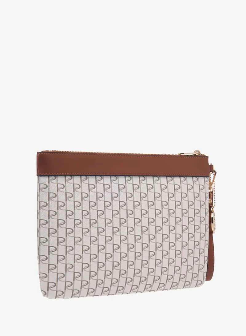 Paprika Women Monogram Print Clutch with Zip Closure and Wrist Loop