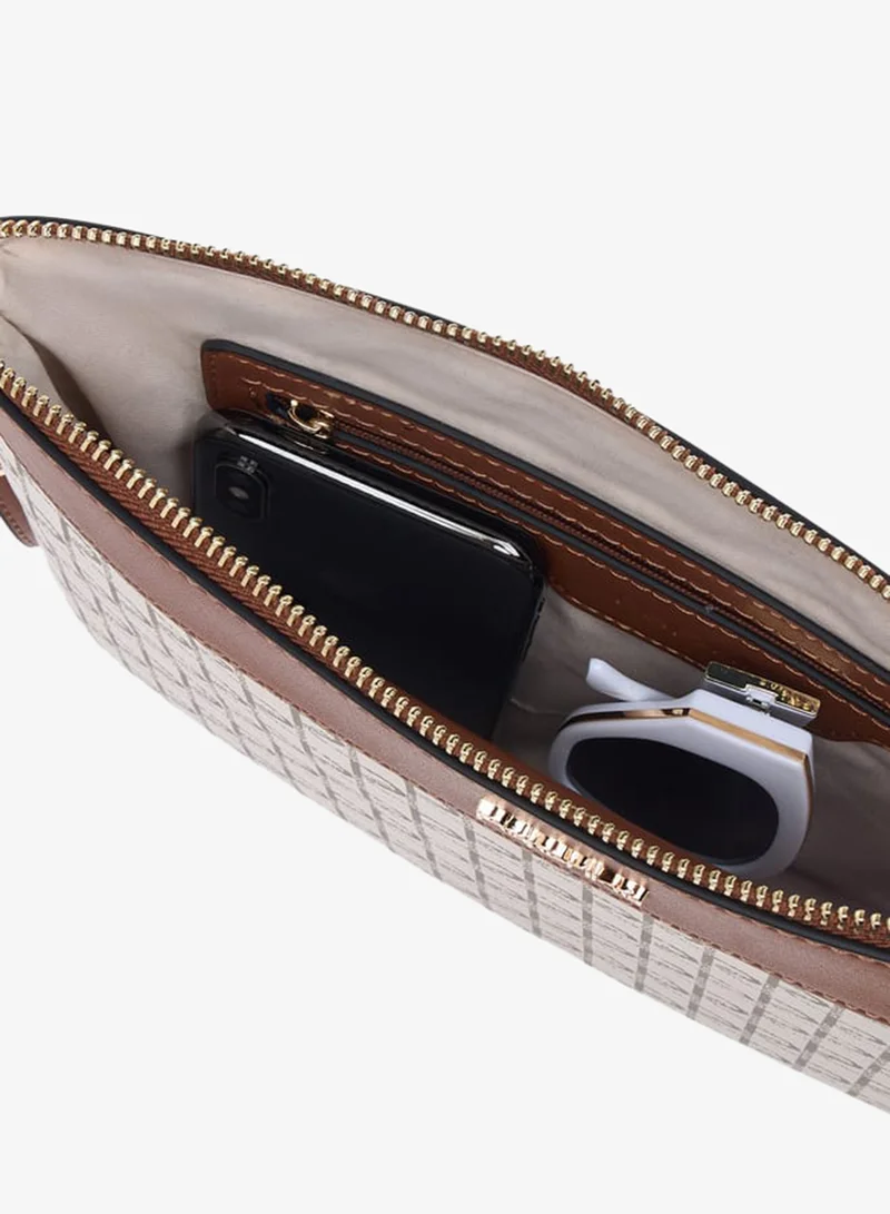 Paprika TAN Women Monogram Print Clutch with Zip Closure and Wrist Loop for Women | Best Price UAE