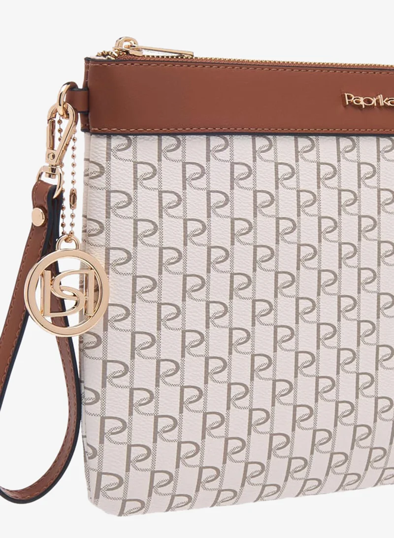 Paprika TAN Women Monogram Print Clutch with Zip Closure and Wrist Loop for Women | Best Price UAE