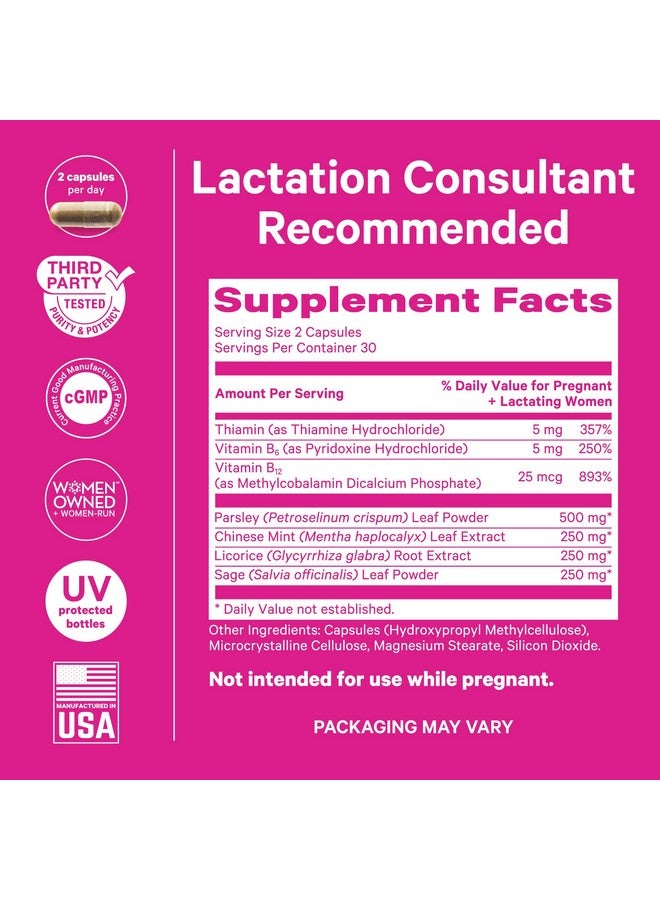 بينك ستروك اللقلق الوردي: كبسولات لتجفيف حليب الثدي مع المريمية والبقدونس وفيتامينات ب، أساسيات ما بعد الولادة للنساء للتوقف عن الرضاعة الطبيعية وتقليل إنتاج الحليب، 60 كبسولة - Image 4