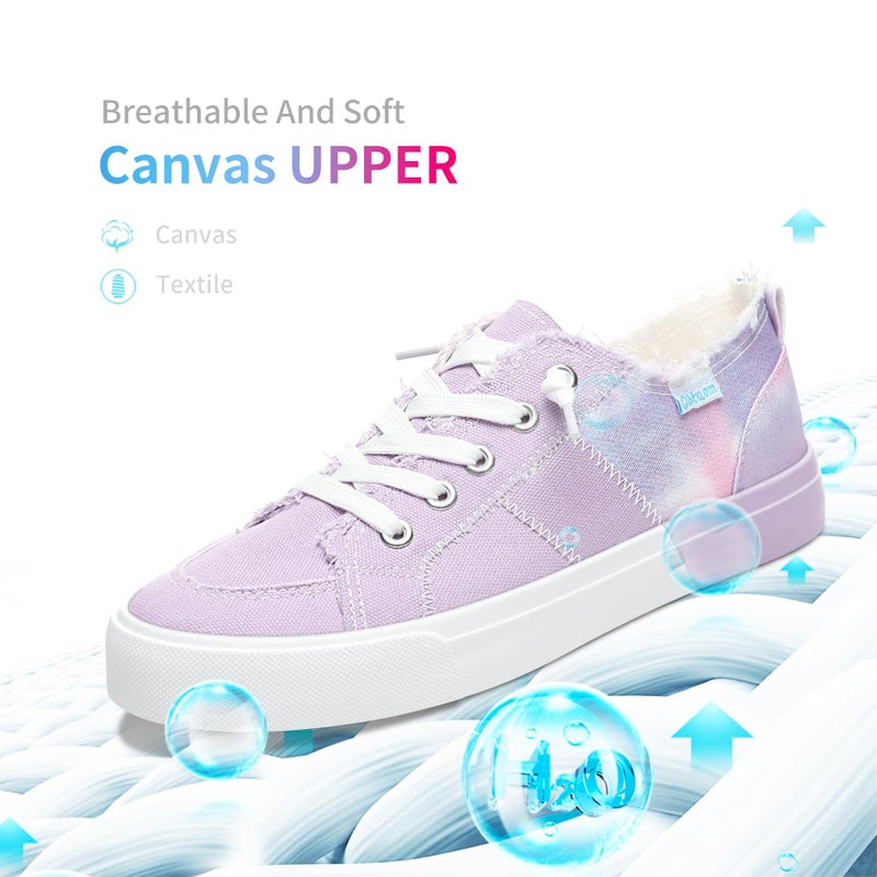 Obtaom Womens Colour Blocking Play Canvas Sneakers Cute Tie Dye Splicing Slip on Shoes Comfortable Multi Walking Shoes for Lady(Purple,US10) - Image 4