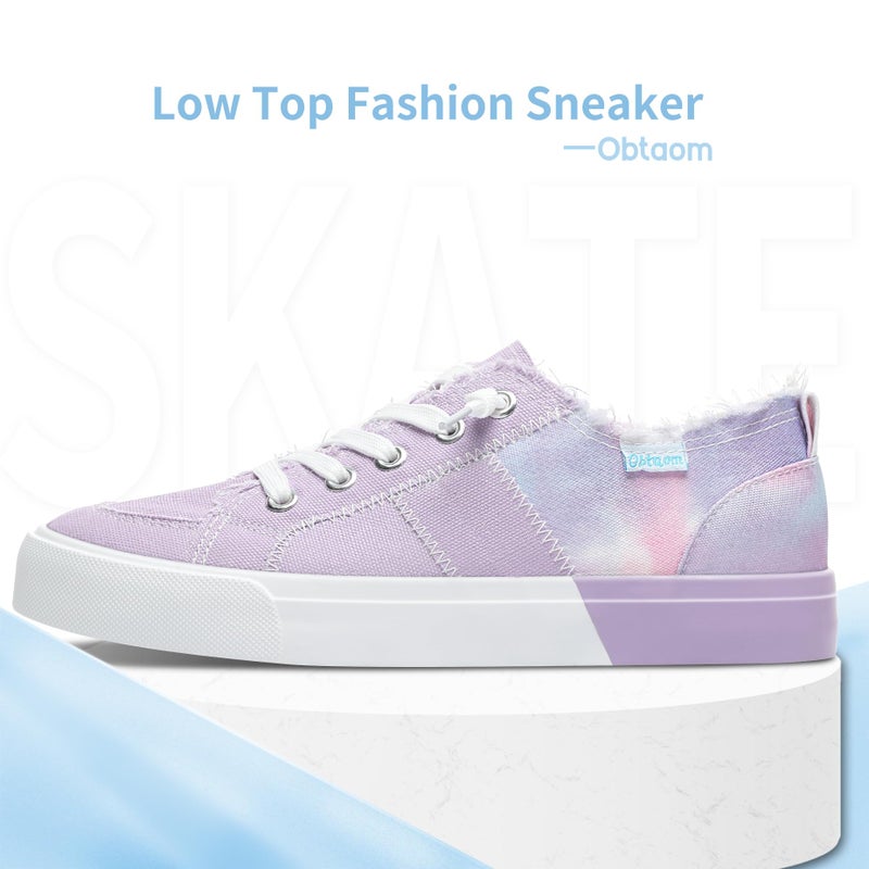Obtaom Womens Colour Blocking Play Canvas Sneakers Cute Tie Dye Splicing Slip on Shoes Comfortable Multi Walking Shoes for Lady(Purple,US10) - Image 3
