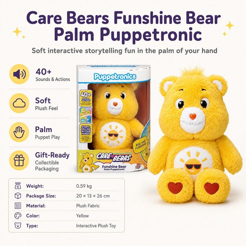 Wow! Stuff - Care Bears Funshine Bear Palm Puppetronic Interactive Toy with 40 Plus Sounds - CB-1002 - Image 4