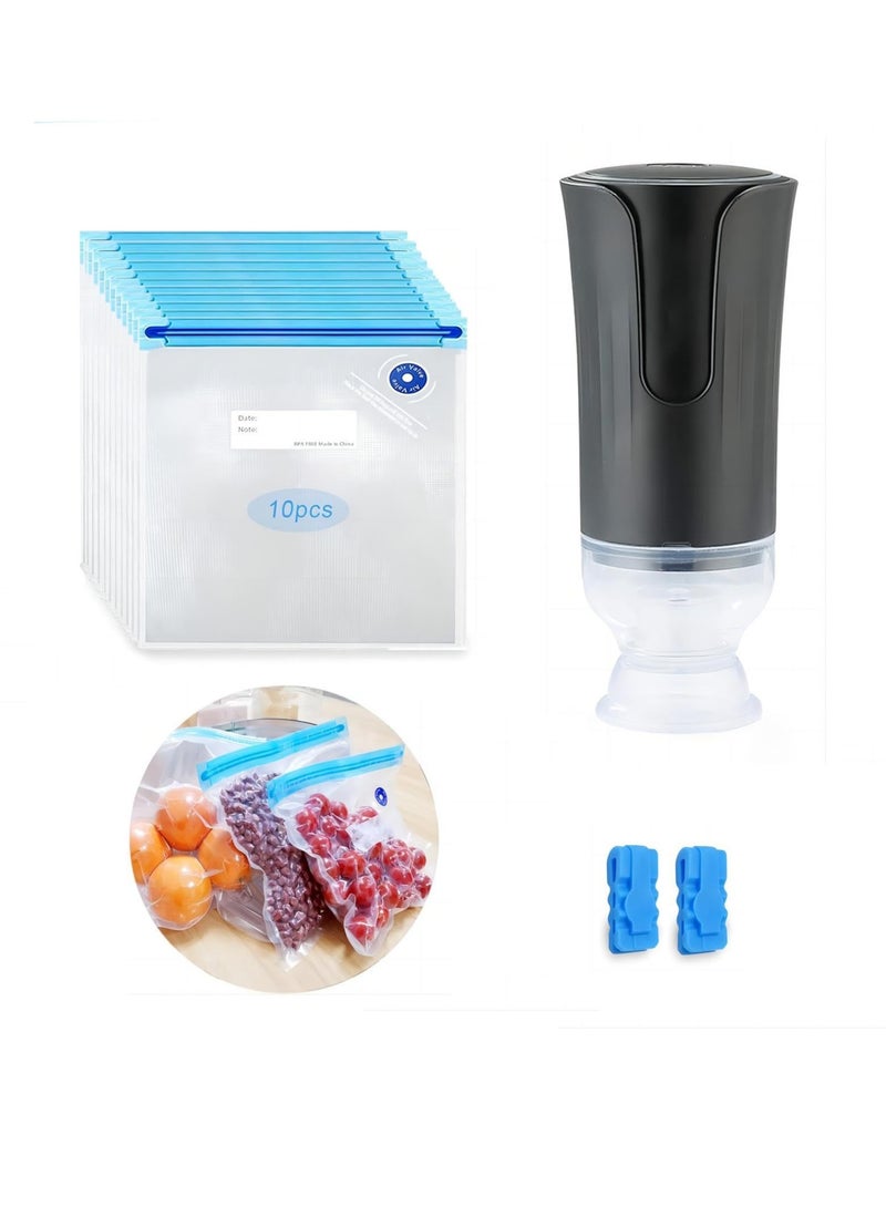Excefore Electric Vacuum Sealer Food Pump, Sous Vide Bags, BPA-Free Reusable Vacuum Seal Bags with Air Valve, Reusable Vacuum Food Storage Bags Kit, Freezer Safe Vacuum Food Storage Bags (13 Pcs) - Image 1