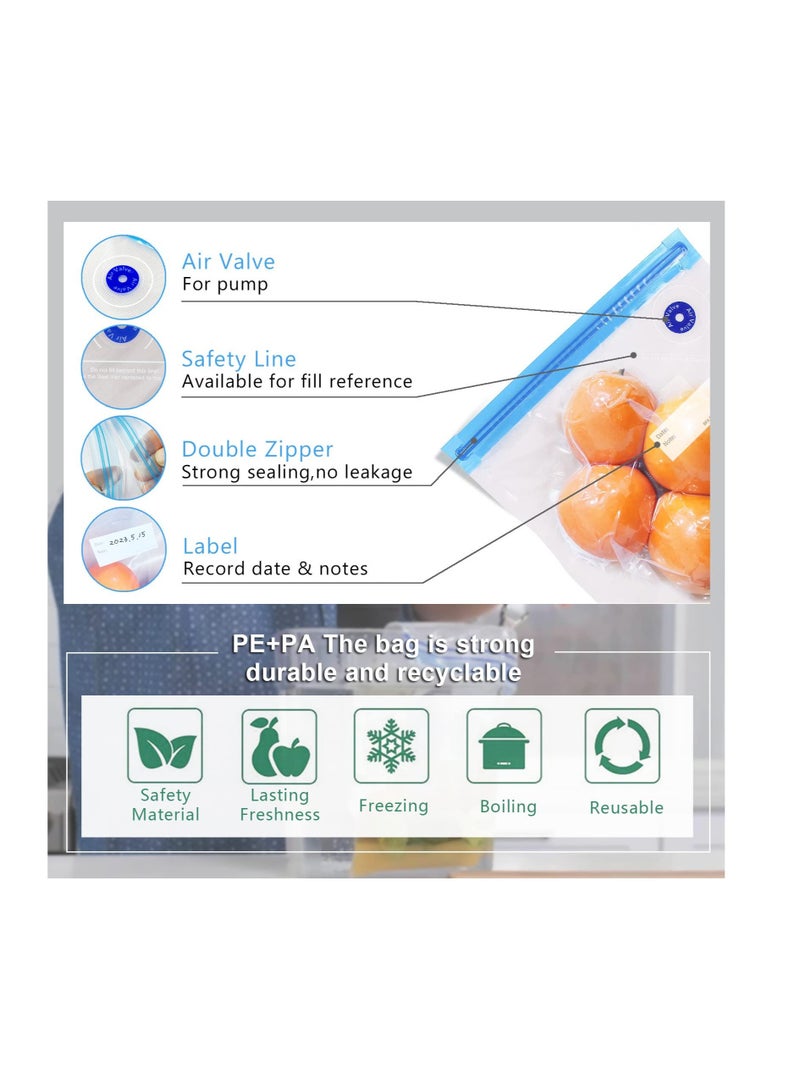Excefore Electric Vacuum Sealer Food Pump, Sous Vide Bags, BPA-Free Reusable Vacuum Seal Bags with Air Valve, Reusable Vacuum Food Storage Bags Kit, Freezer Safe Vacuum Food Storage Bags (13 Pcs) - Image 3