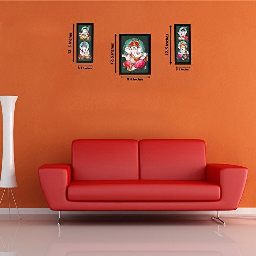 Indianara 3 PC Set of Ganesha Paintings Without Glass 5.2 X 12.5, 9.5 X 12.5, 5.2 X 12.5 inch - Image 5