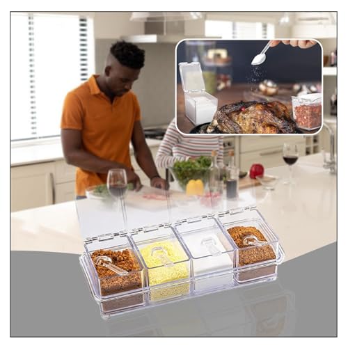 EOREA 4-Piece Condiment Containers with Lids, Acrylic Spices Box and Seasonings sets for Salt, Sugar,Pepper-Sugar Container with Spoons Lids Ideal for Countertop Seasoning Organizer, Topping Containers - Image 5