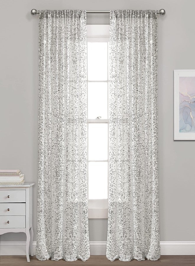 Lush Decor Ballgown Glam Sparkle Sequins Window Curtain Panel, Single, 52" W x 84" L, Silver & White - Sequin Curtains - Sparkly Drapes - Silver Curtain - Modern Glam Decor - Image 1