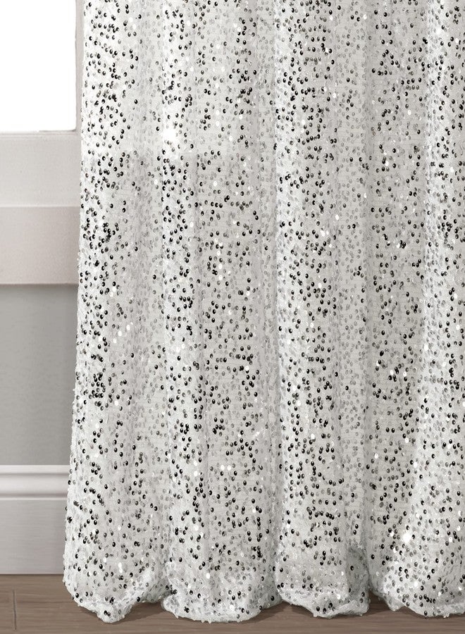 Lush Decor Ballgown Glam Sparkle Sequins Window Curtain Panel, Single, 52" W x 84" L, Silver & White - Sequin Curtains - Sparkly Drapes - Silver Curtain - Modern Glam Decor - Image 4