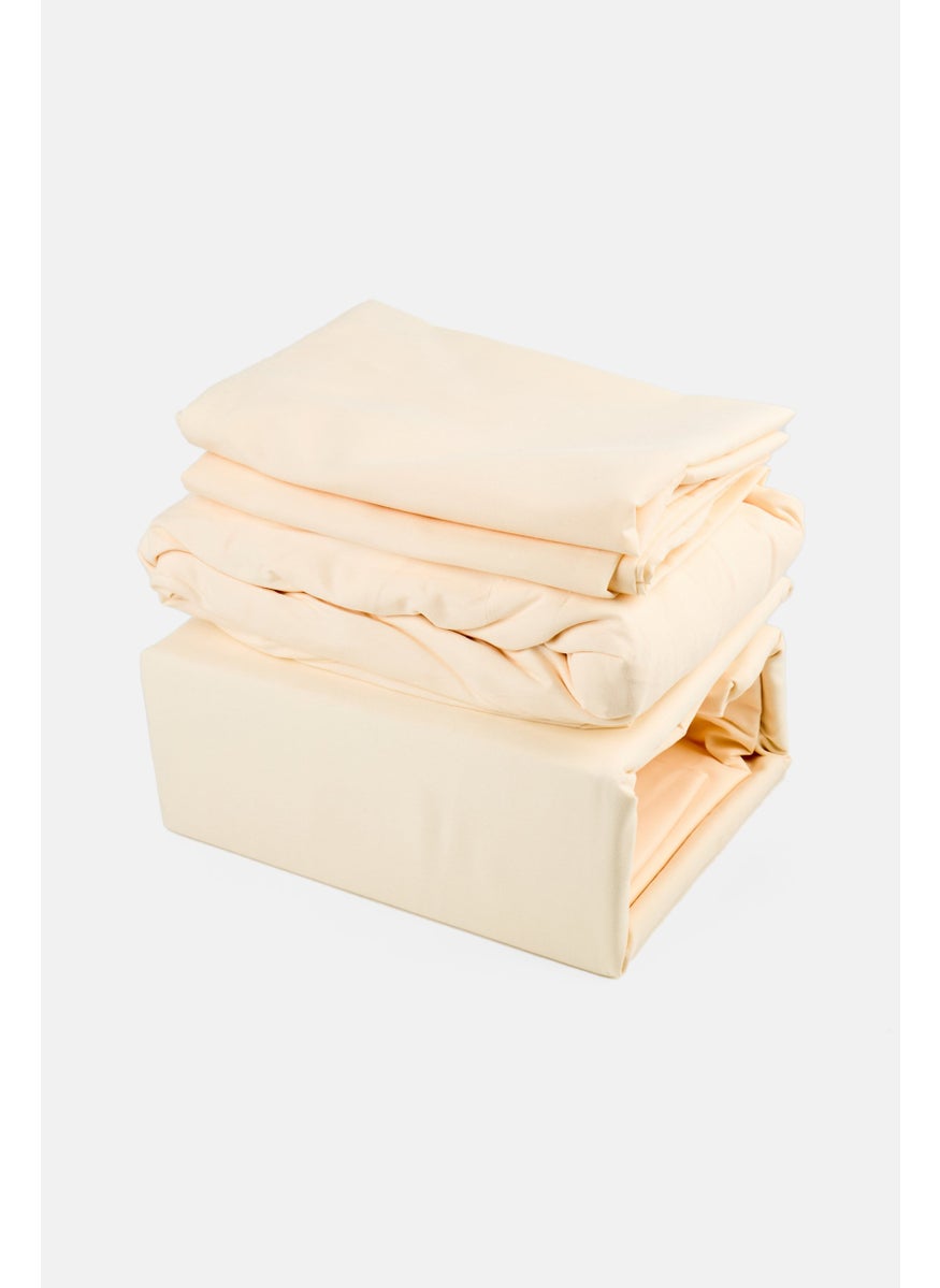 YOTO 4 Pieces Plain Flat Sheeet With Pillow Case Set, Light Yellow  - Image 1