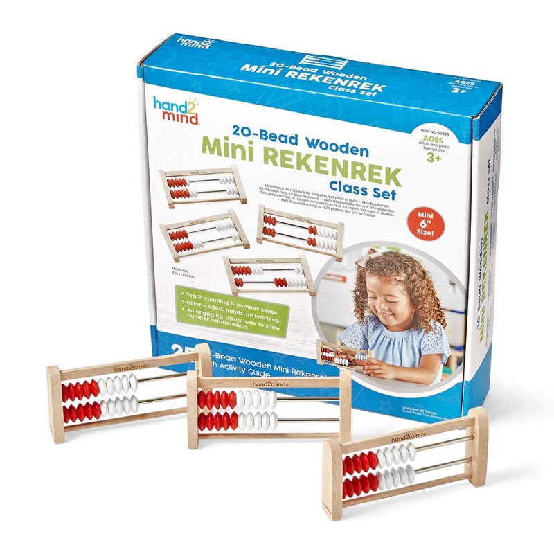 hand2mind Mini 20Bead Wooden Rekenrek Class Set Number Rack for Kids Abacus for Kids Counting Beads Math Counters Educational Toys for Elementary Math Manipulatives Set of 25