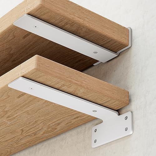 WEKIS Shelf Brackets, Heavy Duty Floating Shelf Brackets 12-Inch Long, 6-Pack Brackets for Shelves, Matte White L Hidden Metal Wall Shelf Support Shelving Brackets, 1/5-Inch Thick 160 lb. Load Capacity - Image 1