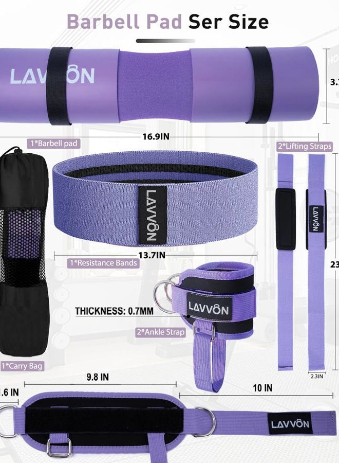 LAVVON 7Pcs-Barbell Pad Set for Hip Thrust - Squat Pad, Bench Press Workout Foam Weight Lifting Bar Cushion,Gym Accessories for Women with Bar Bad,with Gym Ankle Straps,Hip Resistance Bands,Lifting Strap - Image 2