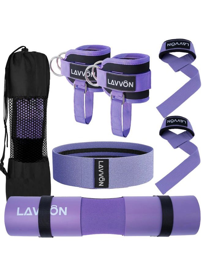 LAVVON 7Pcs-Barbell Pad Set for Hip Thrust - Squat Pad, Bench Press Workout Foam Weight Lifting Bar Cushion,Gym Accessories for Women with Bar Bad,with Gym Ankle Straps,Hip Resistance Bands,Lifting Strap - Image 1