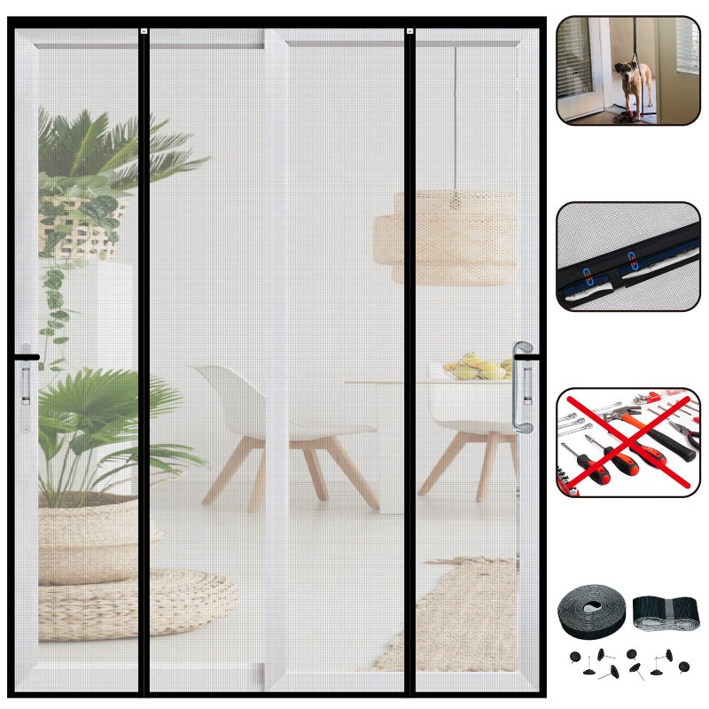 CHIYUNS Double Door Mesh Screen Magnetic Closure Heavy Duty for Sliding Door 72" x 80" Extra Long Magnet Bug Screens for French Doors, Self Closing Fiberglass Mosquito Net for Doorway, Keep Bugs Out - Image 1