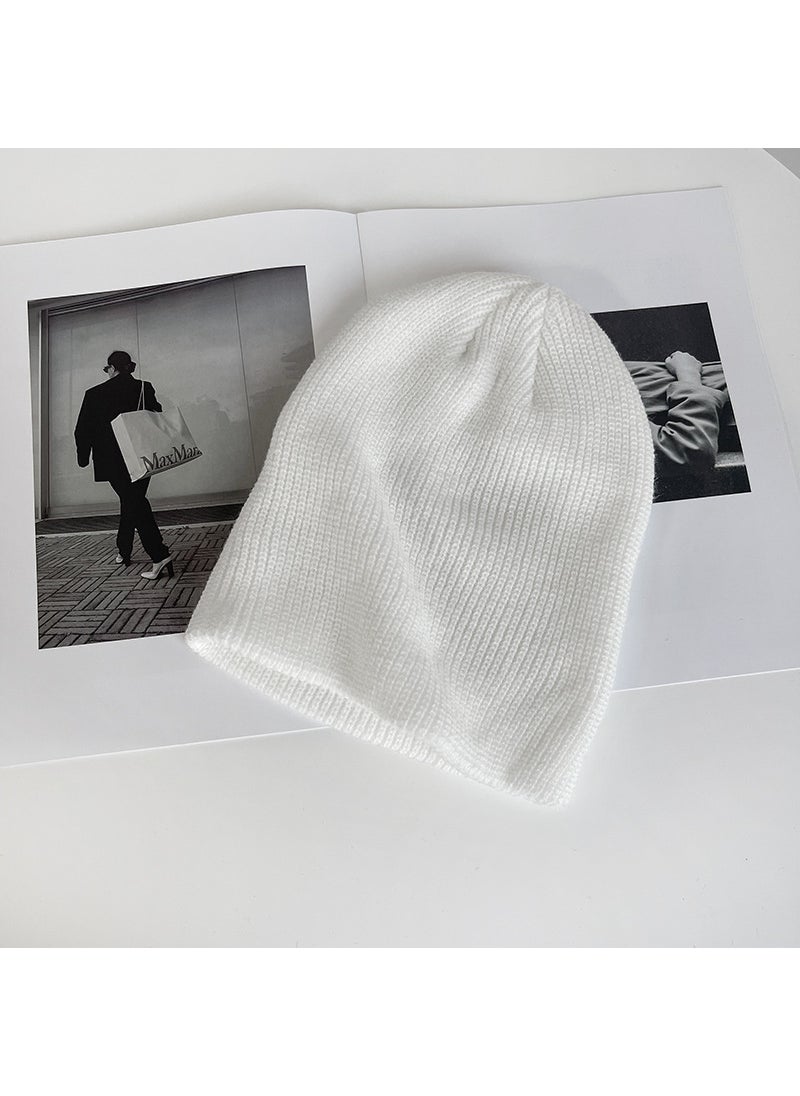 Generic White knitted hat for women autumn and winter Korean style fashionable all-matching solid color big head circumference wool pullover hat confinement delivery White 