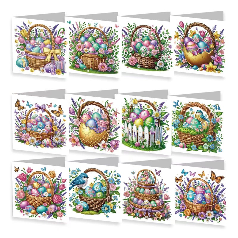 JBTM24 12 Pack 5D DIY Diamond Painting Greeting Cards Kit Diamond Art Easter Cards with Envelope Easter Crafts for Adults Easter Eggs - Image 3