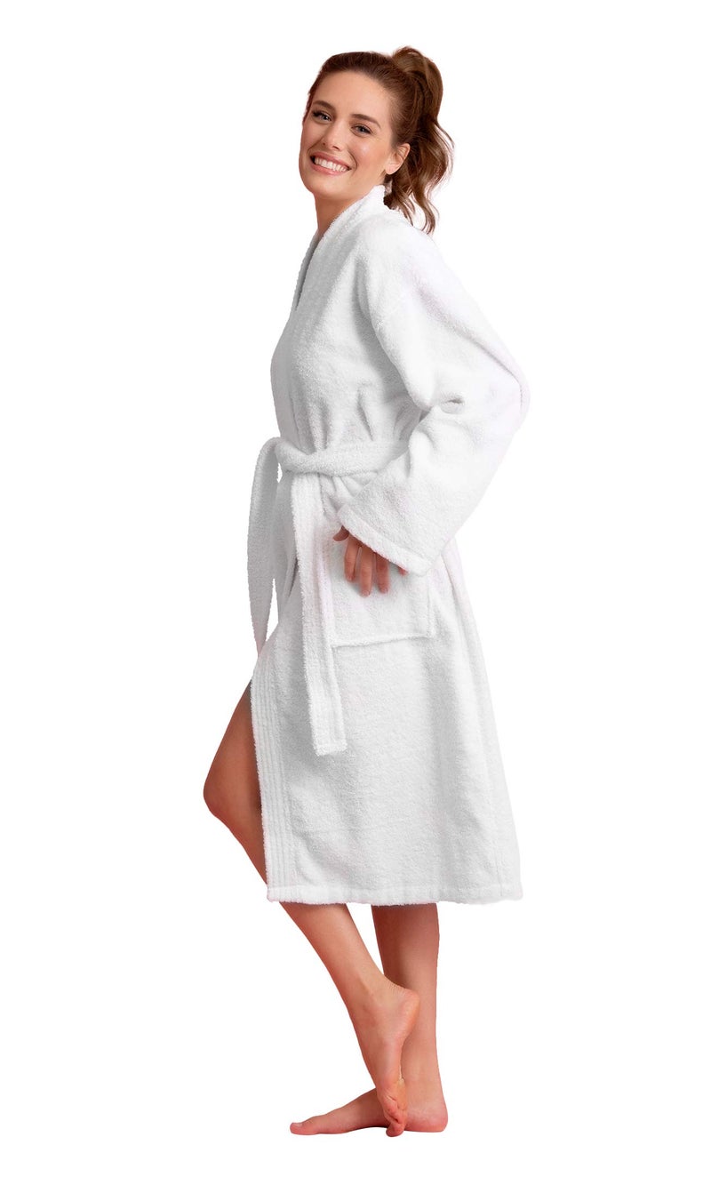 Soft Touch Linen Premium Women's Terry Cloth Bathrobe - Absorbent Terry Cloth Robe - Deluxe Turkish Terrycloth for Women-Towel-like Material-(White, Medium) - Image 3