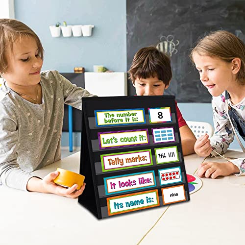 AUVCAS Tabletop Pocket Chart for Classroom or Home,Small Double Sided Stand Pocket Chart – Fits Standard 3” Sentence Strips and Cards (Black) - Image 2