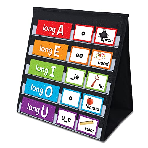 AUVCAS Tabletop Pocket Chart for Classroom or Home,Small Double Sided Stand Pocket Chart – Fits Standard 3” Sentence Strips and Cards (Black) - Image 1