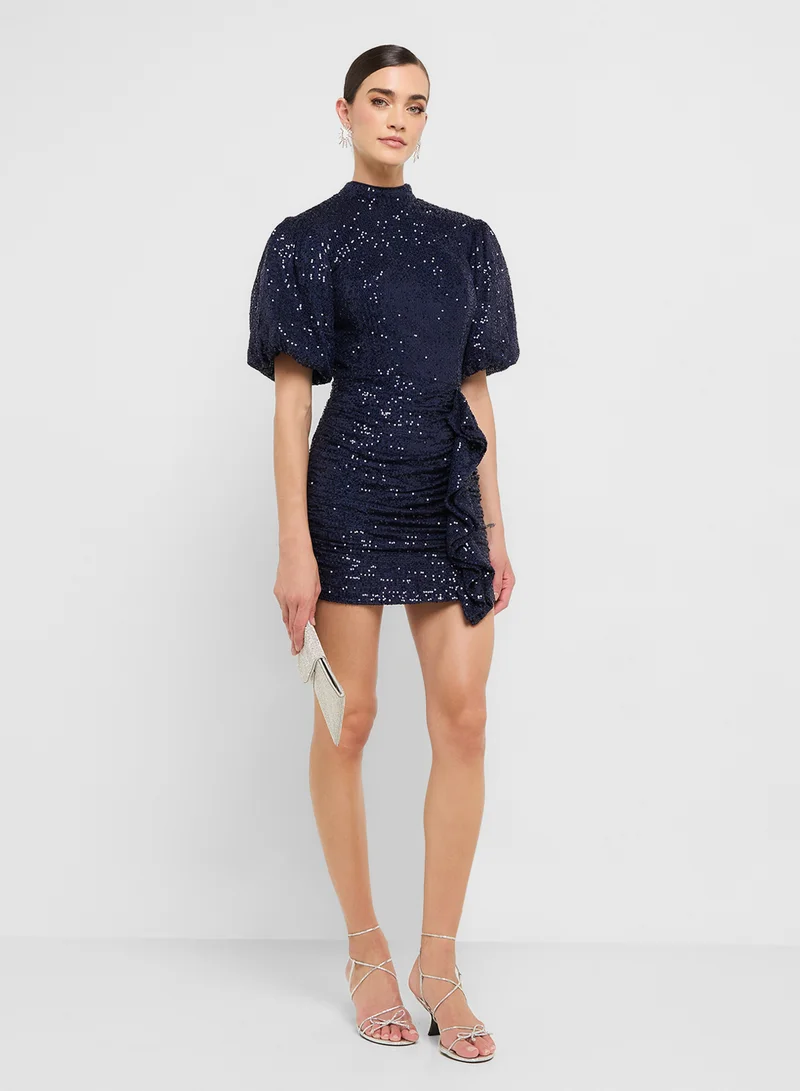 Ginger Boutique eclat luxe puff sleeves sequin embellished drop waist dress