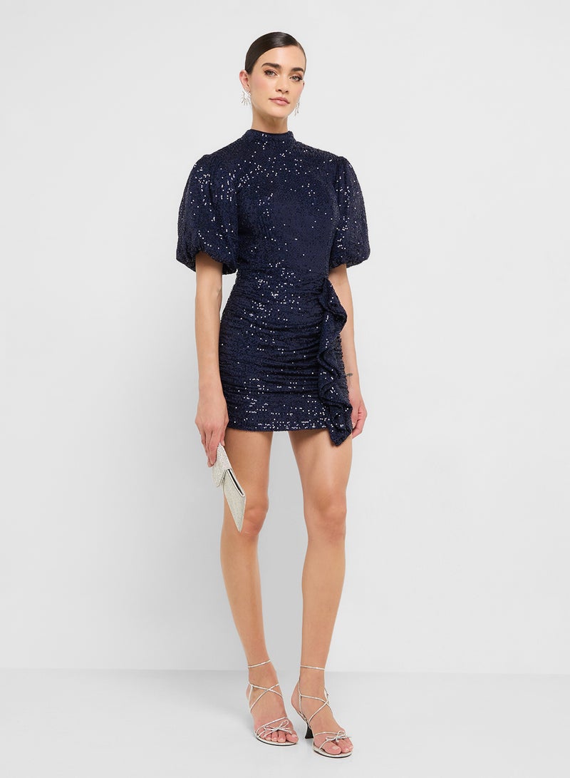 Éclat Luxe eclat luxe puff sleeves sequin embellished drop waist dress - Image 4