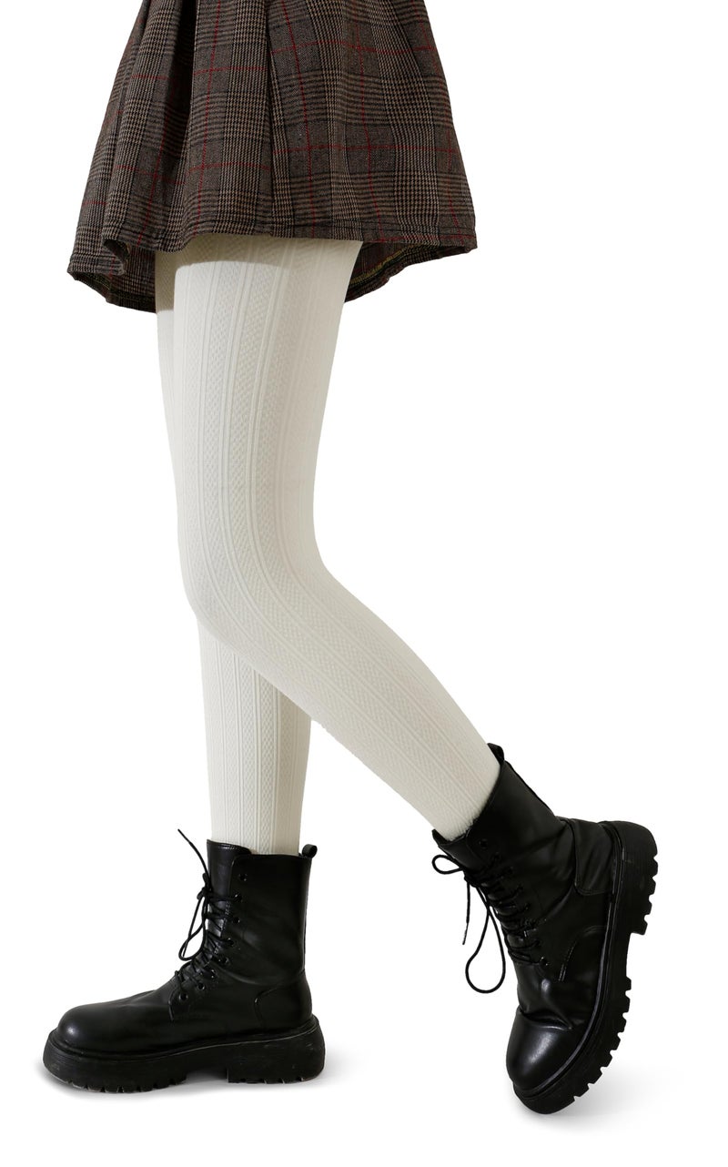Pareberry Girl's Winter Fleece Lined Extra Thick Microfiber Soft Cozy Warm Tights for Kids Age 5-14 (US, Age, 5 Years, 7 Years, K02-White) - Image 2
