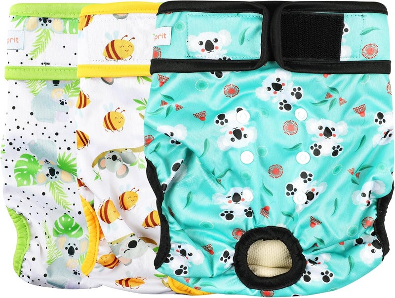 Langsprit Global standard quality Washable Female Dog Diapers (3 Pack) - No Leak Reusable Diapers for Doggy Female in Period - Highly Absorbent Dog Heat Panties with Adjustable Snaps (Koala, Small) Multi-purpose - Image 1