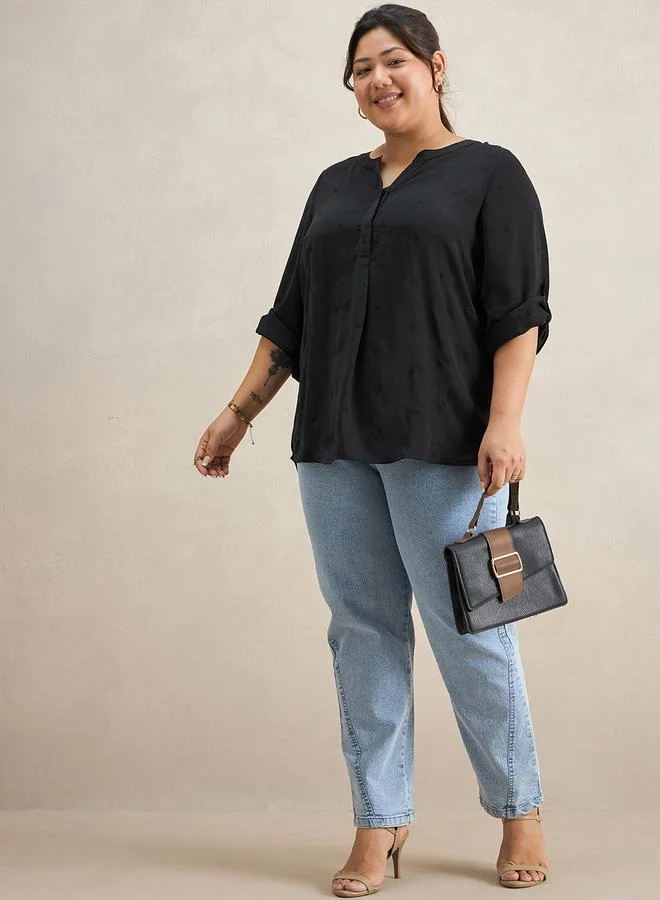 Femmella Plus Size Black High Low Hem Tunic Top