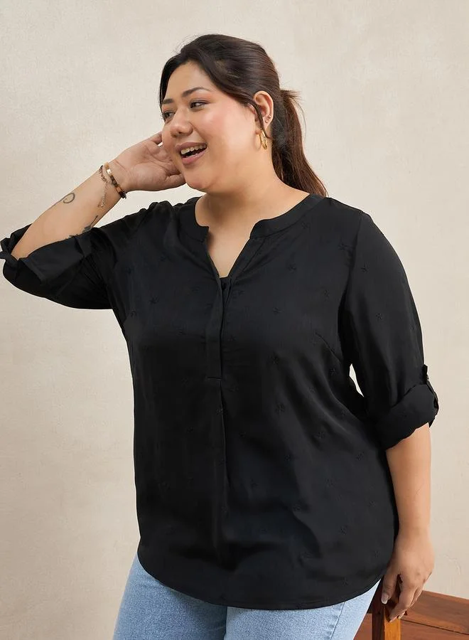 Femmella Plus Size Black High Low Hem Tunic Top