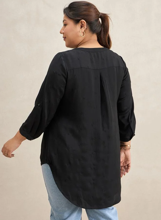 Femmella Plus Size Black High Low Hem Tunic Top