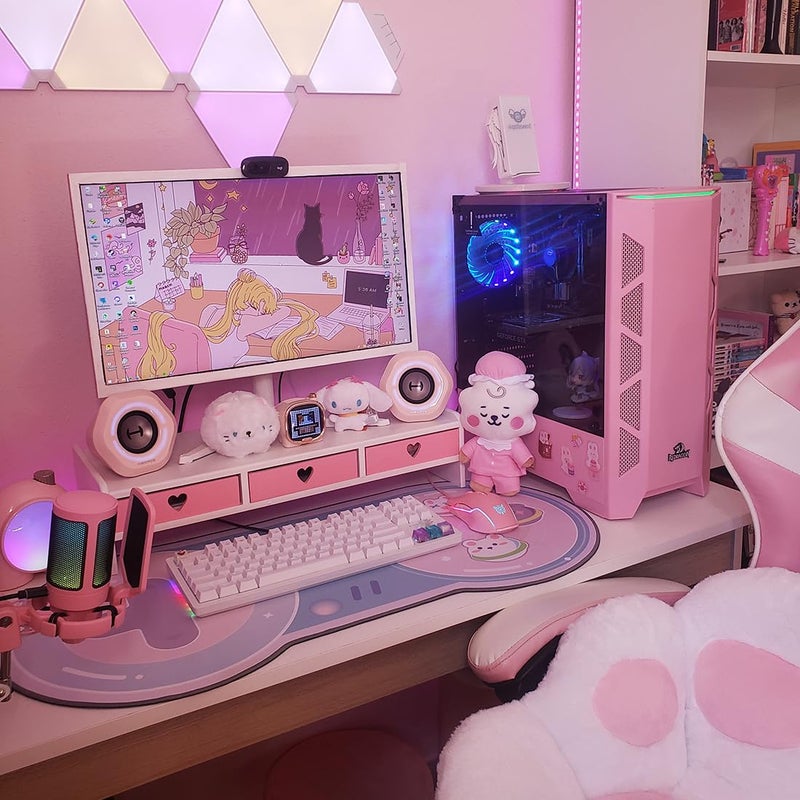 CONKAWACA Cute Monitor Stand Kawaii Desk Organizer Cute Desk Organizer with Drawers Monitor Riser Computer Stand - Image 5