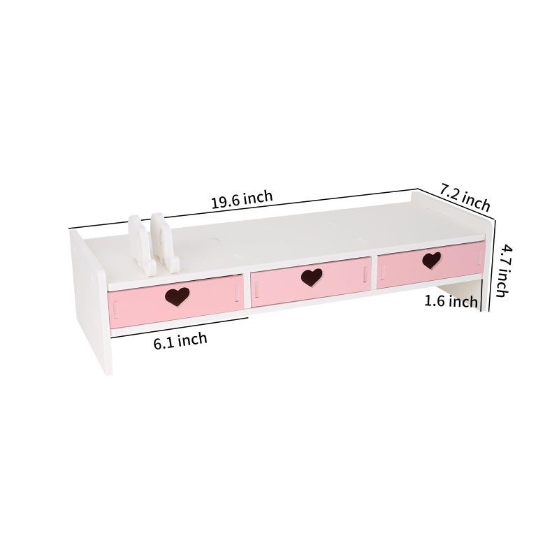 CONKAWACA Cute Monitor Stand Kawaii Desk Organizer Cute Desk Organizer with Drawers Monitor Riser Computer Stand - Image 4
