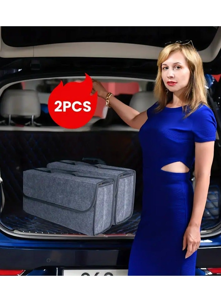 مجموعة ٢ من منظمات صندوق السيارة القابلة للطي – صندوق تخزين متعدد الوظائف من ألياف البوليستر، منظم مساحة للسيارة للاستخدام اليومي - Image 1