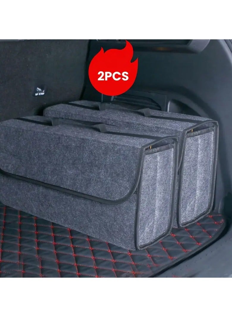 مجموعة ٢ من منظمات صندوق السيارة القابلة للطي – صندوق تخزين متعدد الوظائف من ألياف البوليستر، منظم مساحة للسيارة للاستخدام اليومي - Image 2